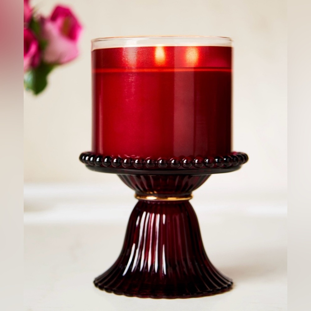 🆕🕯️ BATH & BODY WORKS LIMITED EDITION MAROON GLASS PEDESTAL 3-WICK CANDLE HOLDER - Picture 4 of 7